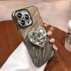 Lens Protector Rhinestone Love Bracket iPhone Case - Viexta