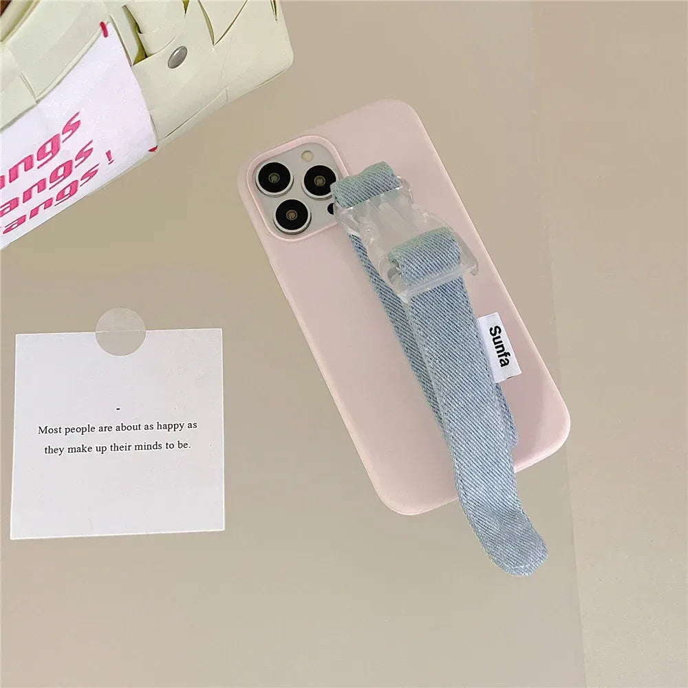 Solid Color Wrist Strap Bracket iPhone Case - Viexta