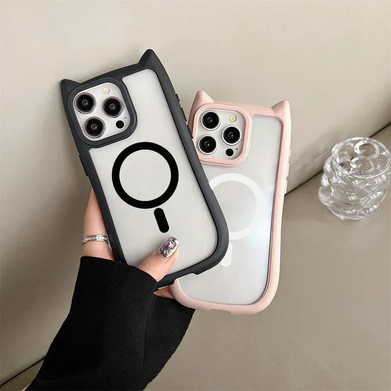 3D Cat Ear Acrylic Magnetic iPhone Case - Viexta