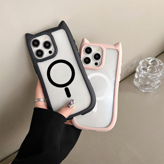 3D Cat Ear Acrylic Magnetic iPhone Case