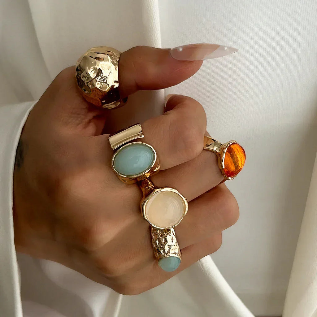 Moonstone Ring With An Irregular Wide Band - Viexta
