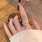 Chic Star Moon Rhinestone Ring - Viexta