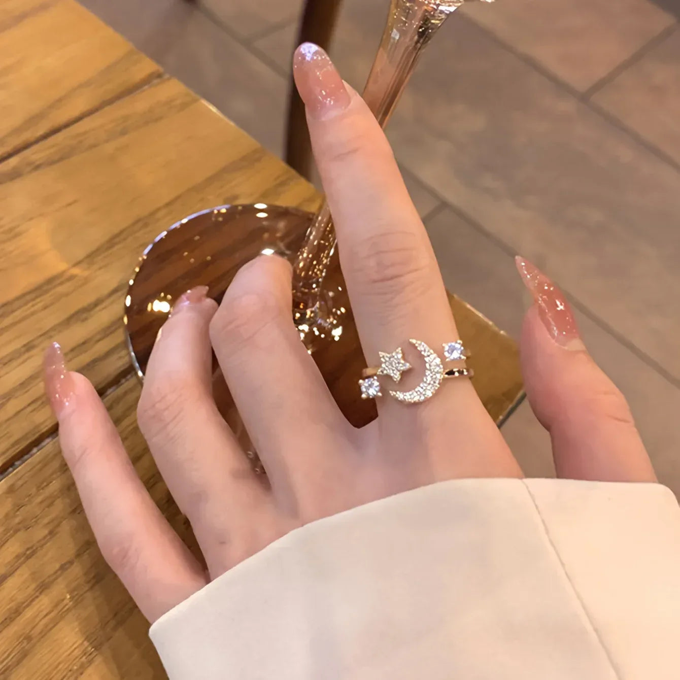 Chic Star Moon Rhinestone Ring - Viexta