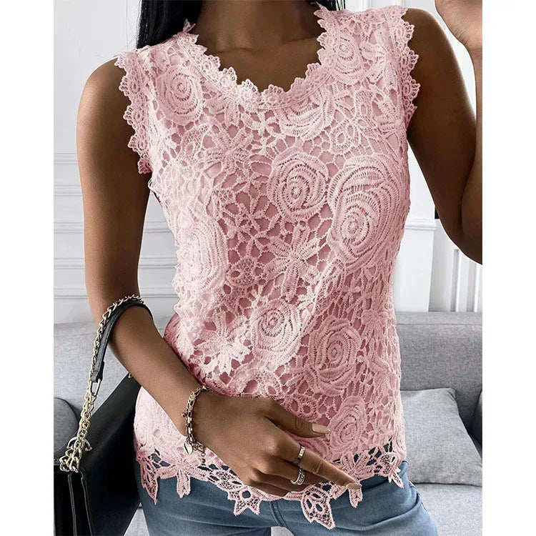 Flowers Lace Women Summer Tops - Viexta
