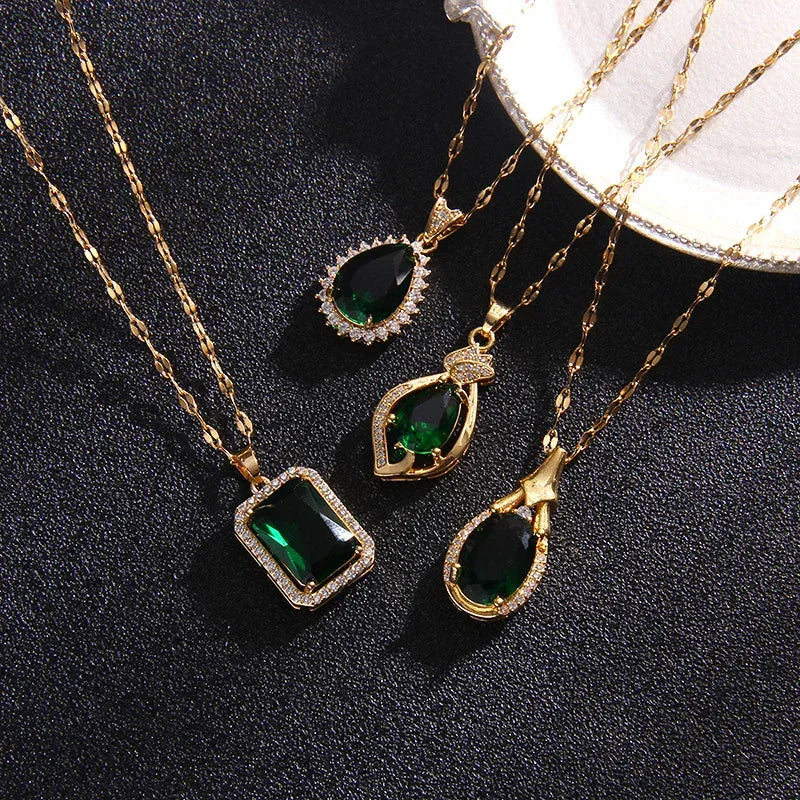 Titanium Steel Emerald Necklace - Viexta