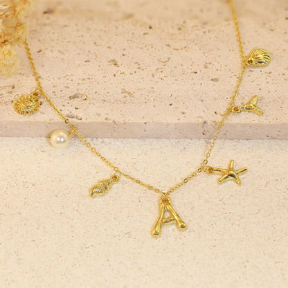 26 Alphabet Starfish Shell Necklace