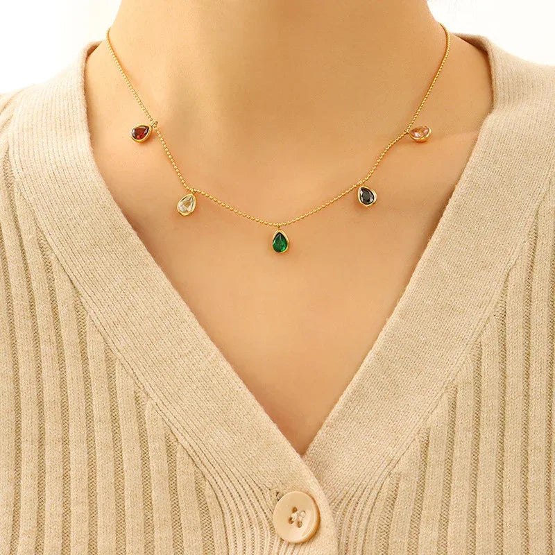 Colorful Zircon Pendant Clavicle Necklace - Viexta