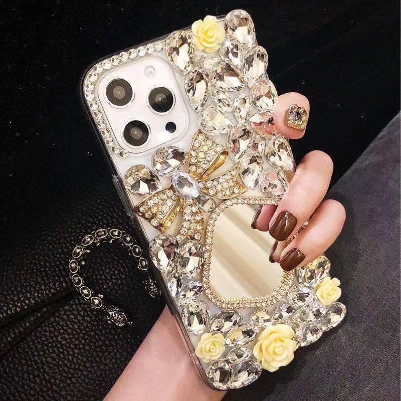 Rhinestone Mirror Diamond Bow iPhone Case - Viexta