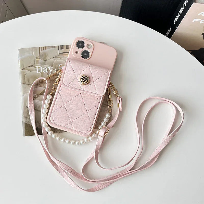 Crossbody Rope Diamond Metal Flower iPhone Case - Viexta