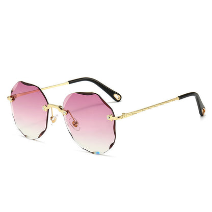 Polygonal Rimless Trimmed Sunglasses