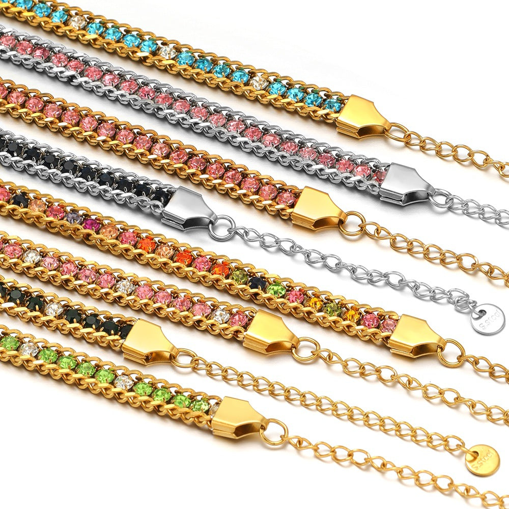 Zircon-studded Chain Pearl Bracelet