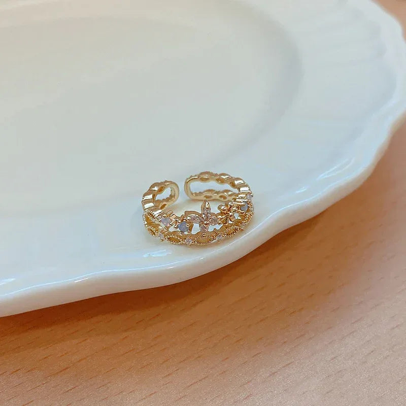 Micro Set Crystal Zircon Pearl Ring - Viexta