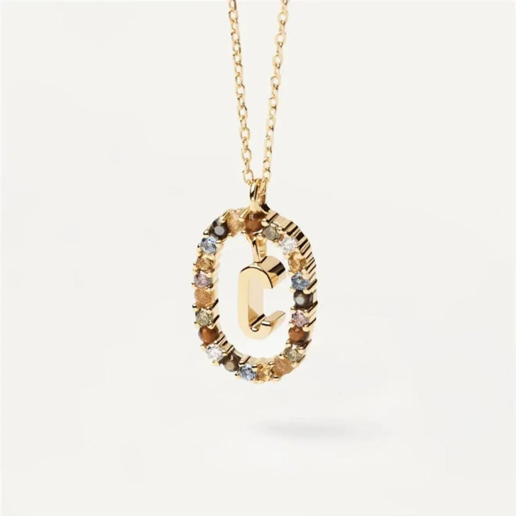 Colored Rhinestone Alphabet Necklace - Viexta
