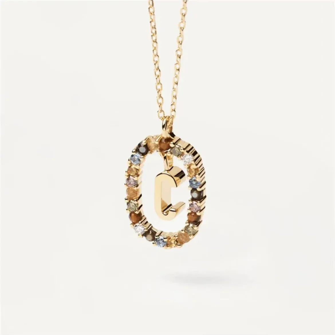 Colored Rhinestone Alphabet Necklace - Viexta