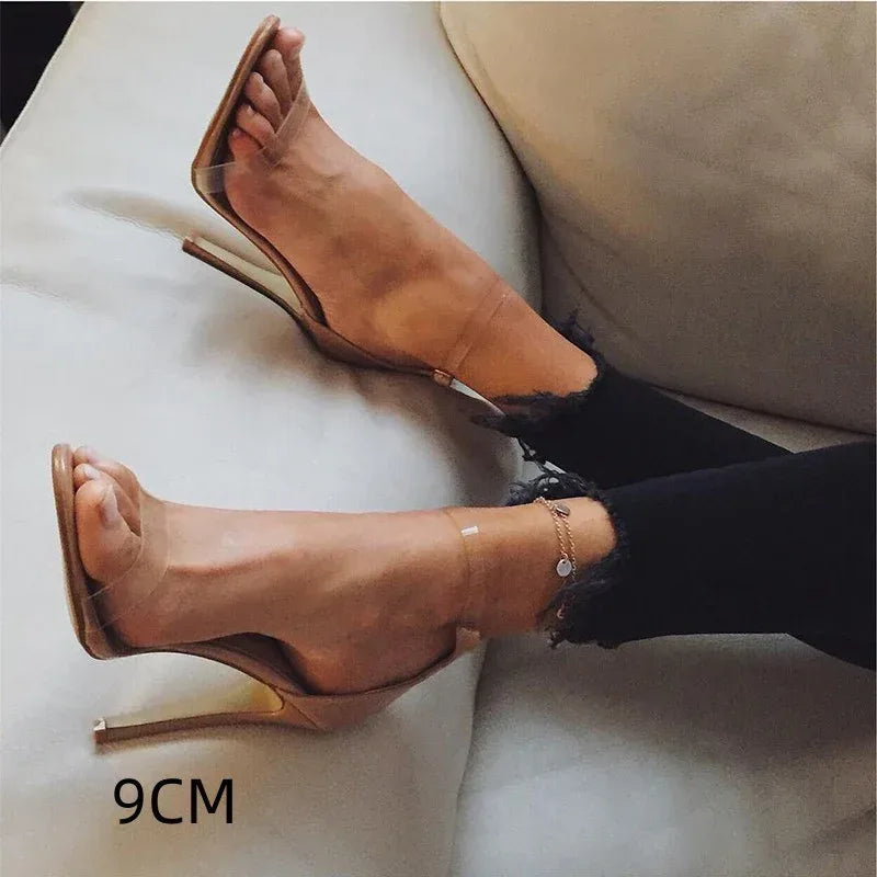 Leather Strap Transparent High Heel - Viexta