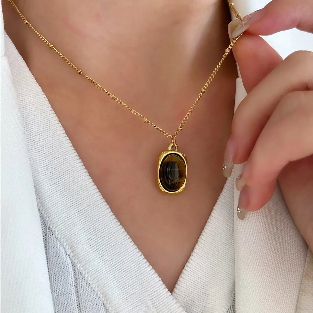 Vintage Maillard Tigereye Titanium Steel Necklace - Viexta