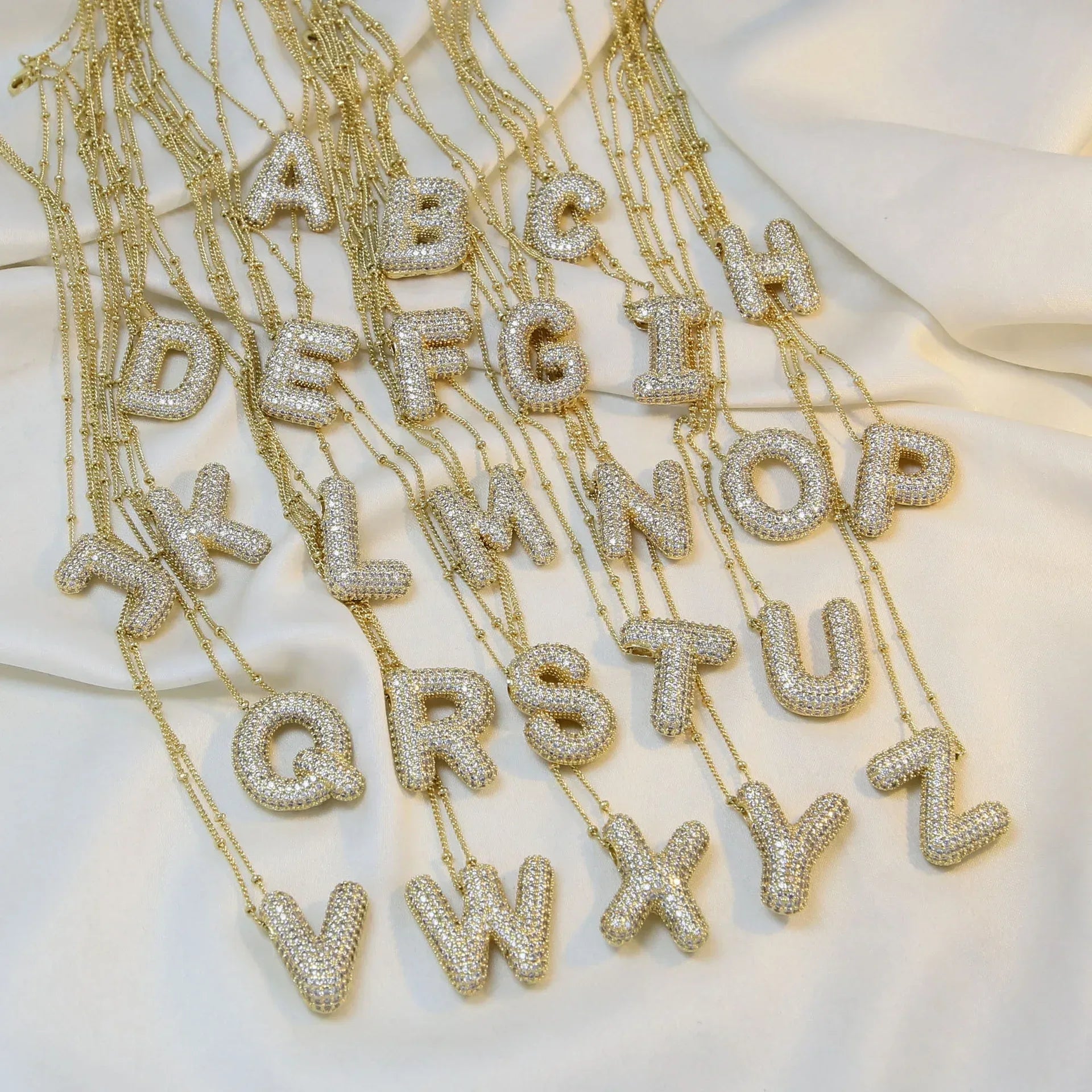 brass-zircon-bubble-letter-pendant-necklace - Viexta
