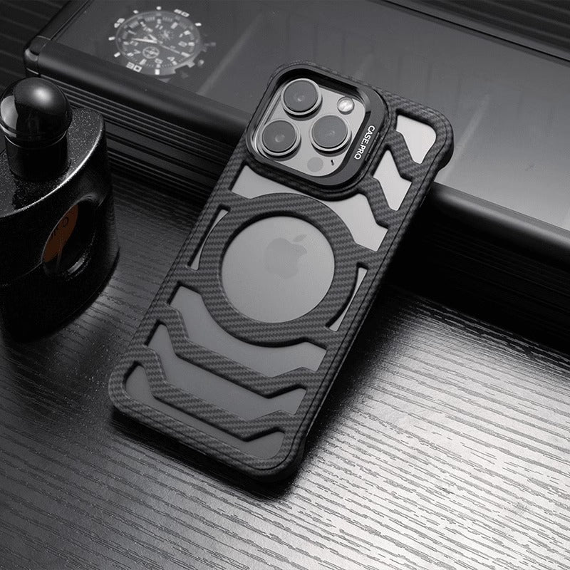 Hollow Carbon Fiber Pattern Frameless Magnetic Bracket iPhone Case