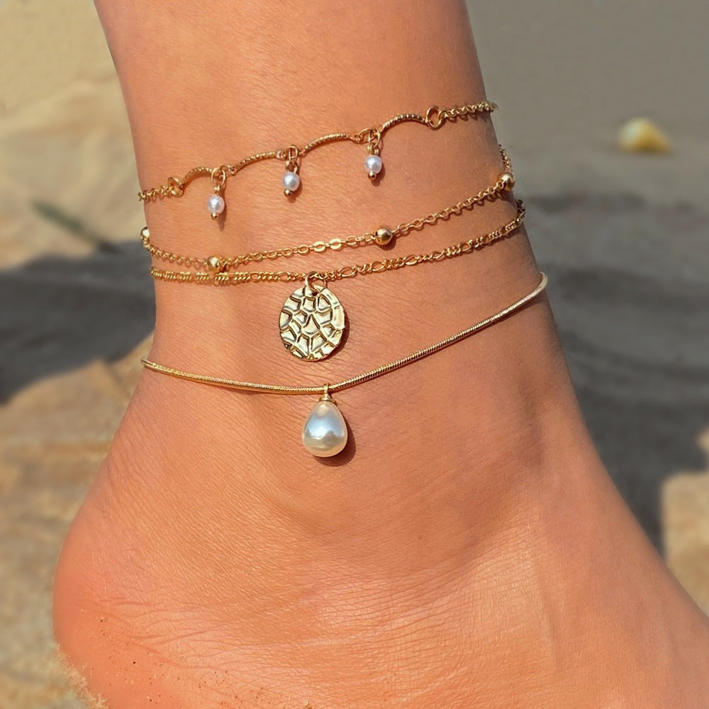 retro-love-butterfly-pearl-multi-layer-anklet-set
