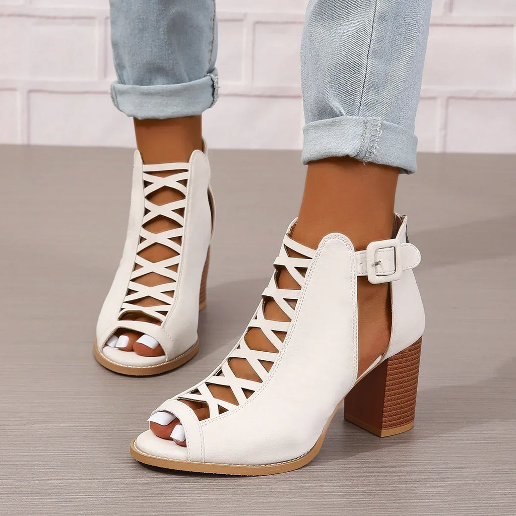 Women's Round Toe Buckle Boots - Viexta