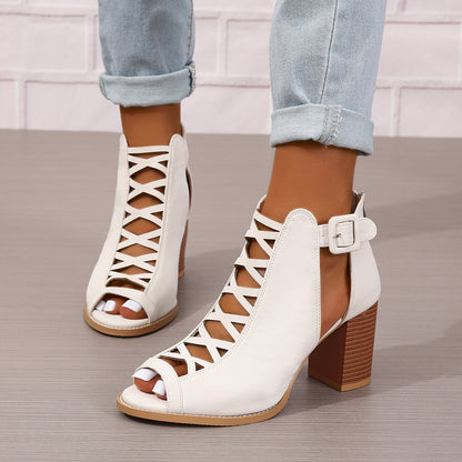 Women's Round Toe Buckle Boots