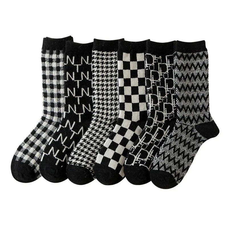 Black-and-white Houndstooth Wool Socks
