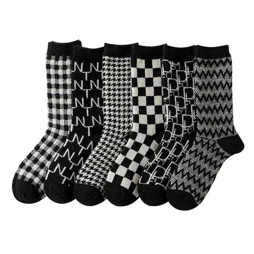 Black-and-white Houndstooth Wool Socks