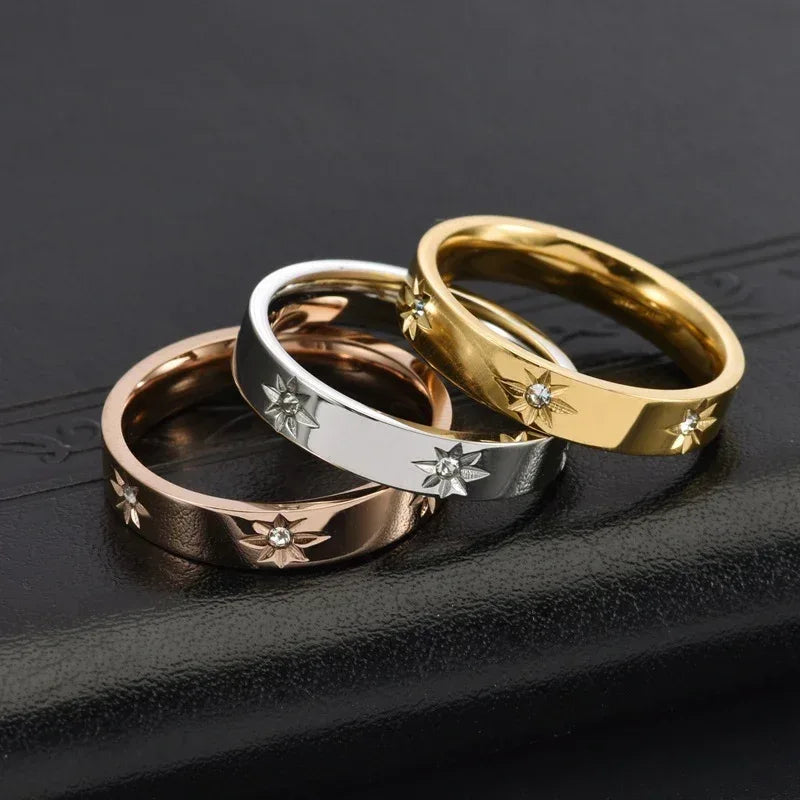 Stainless Steel Five-pointed Star Inlaid ZirconRing - Viexta