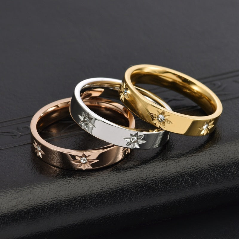 Stainless Steel Five-pointed Star Inlaid ZirconRing