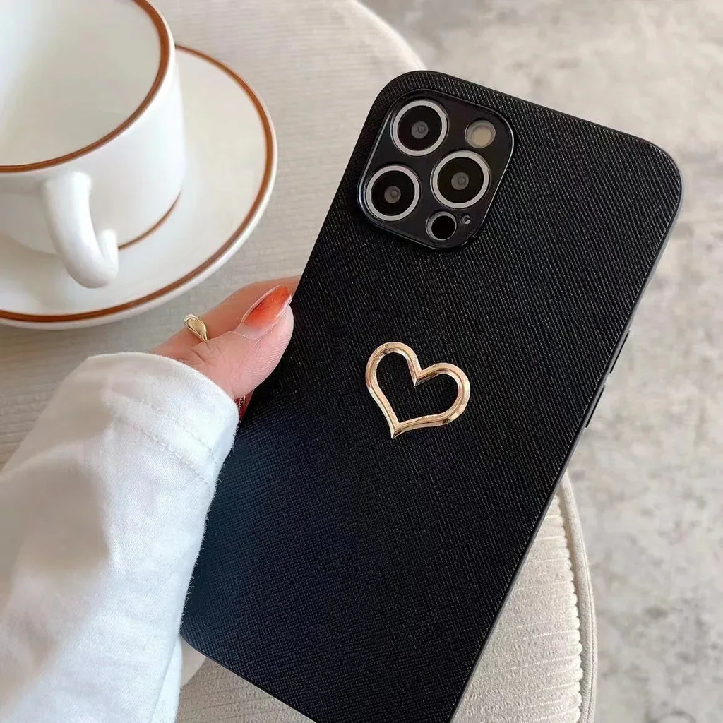 Bronzing Heart Leather iPhone Case - Viexta