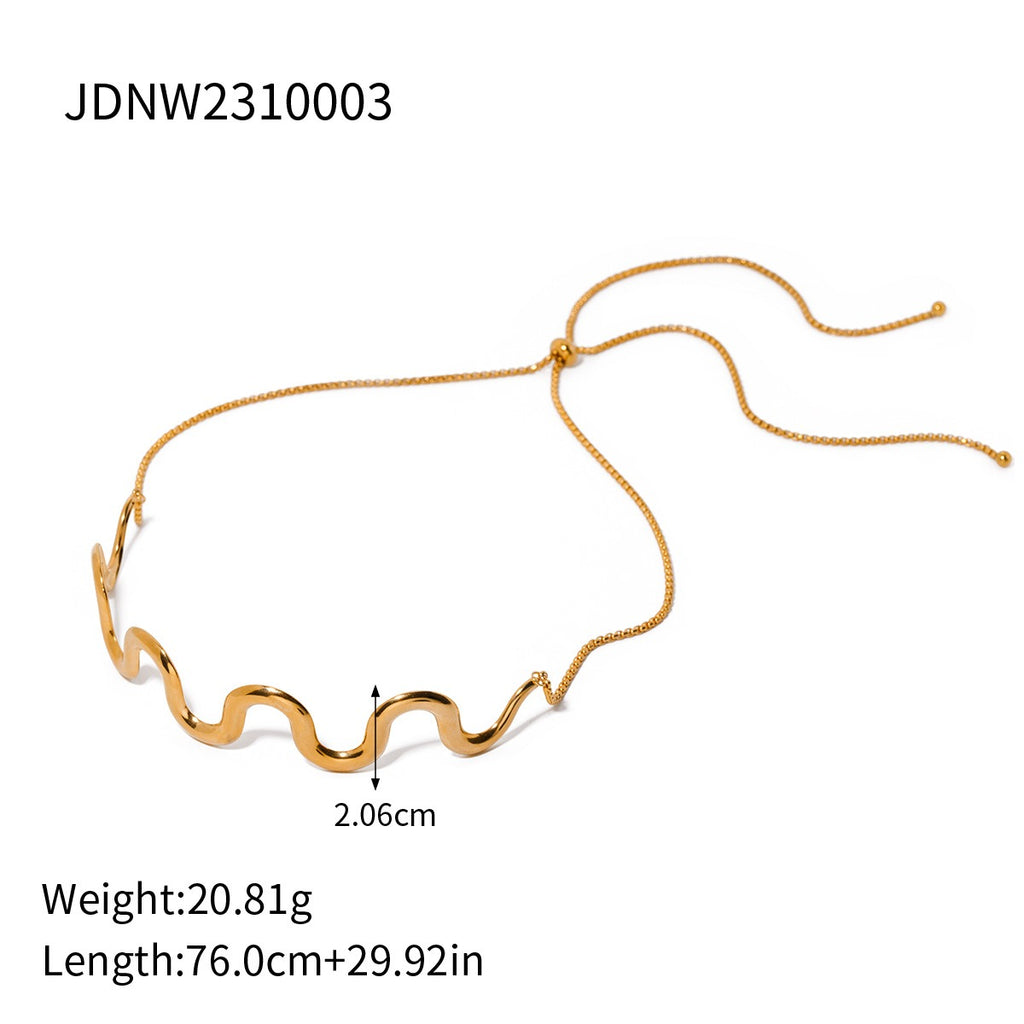 Gold Plated Stainless Steel Wave Pull Necklace Jewelry