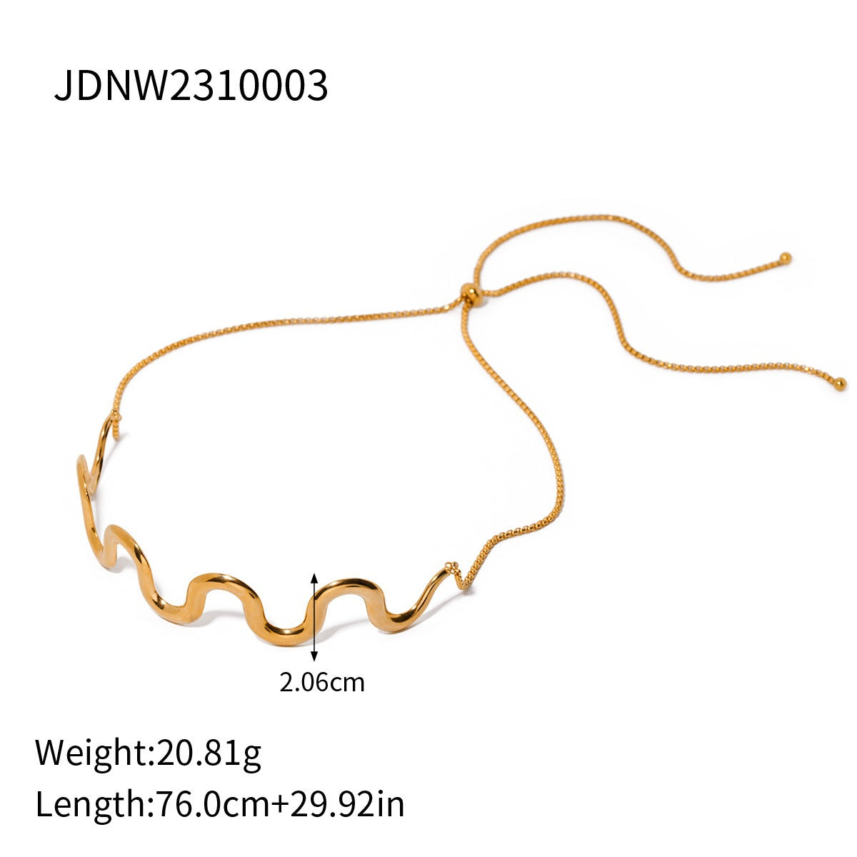 Gold Plated Stainless Steel Wave Pull Necklace Jewelry