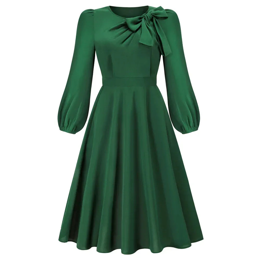 Long Sleeve Bowknot Dress - Viexta