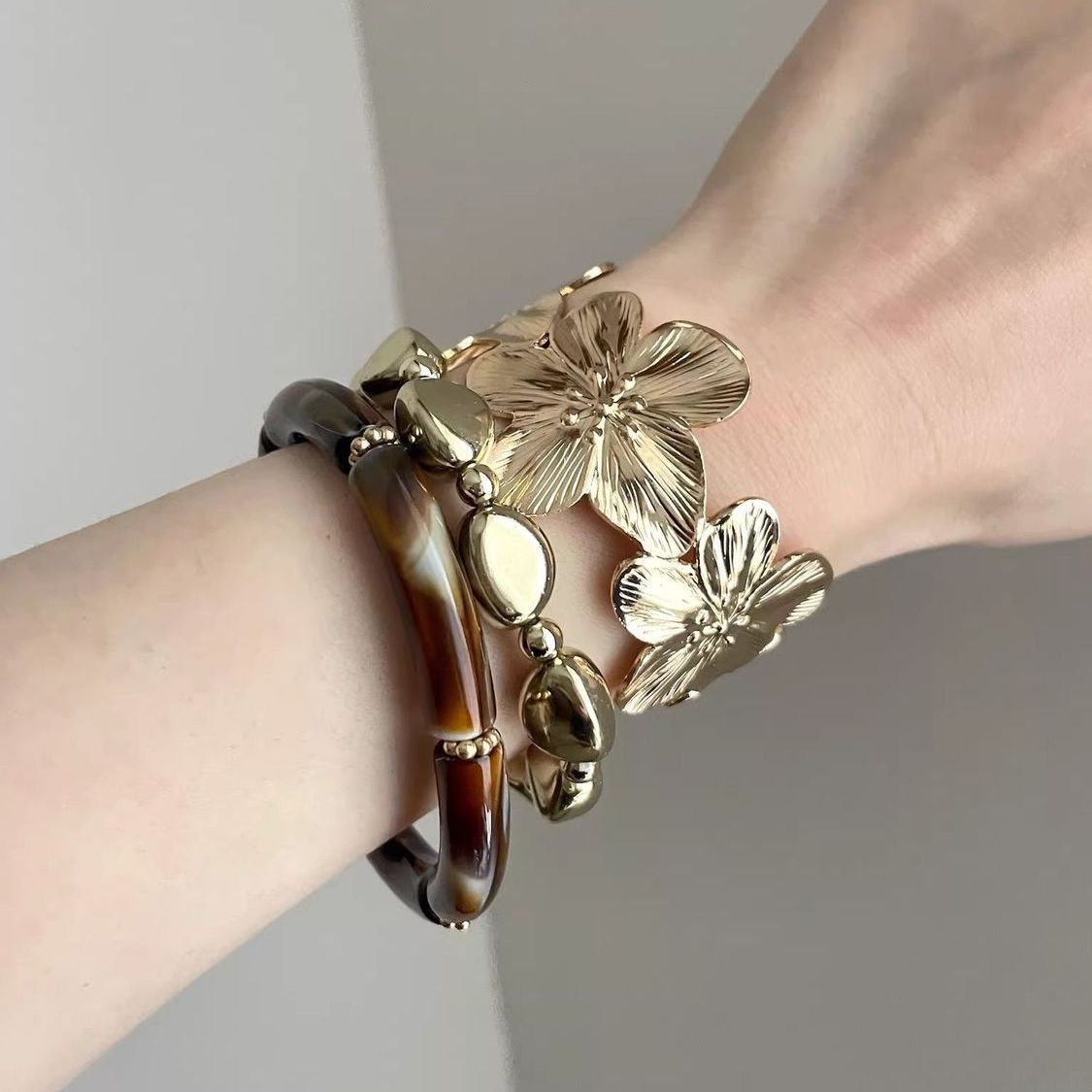 3 Pcs Women's Metal Flower Bracelet