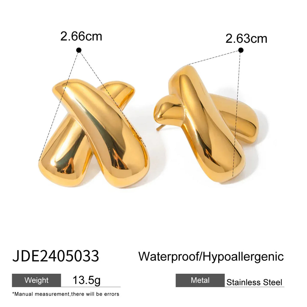 18K Gold Stainless Steel X-shaped Earrings - Viexta