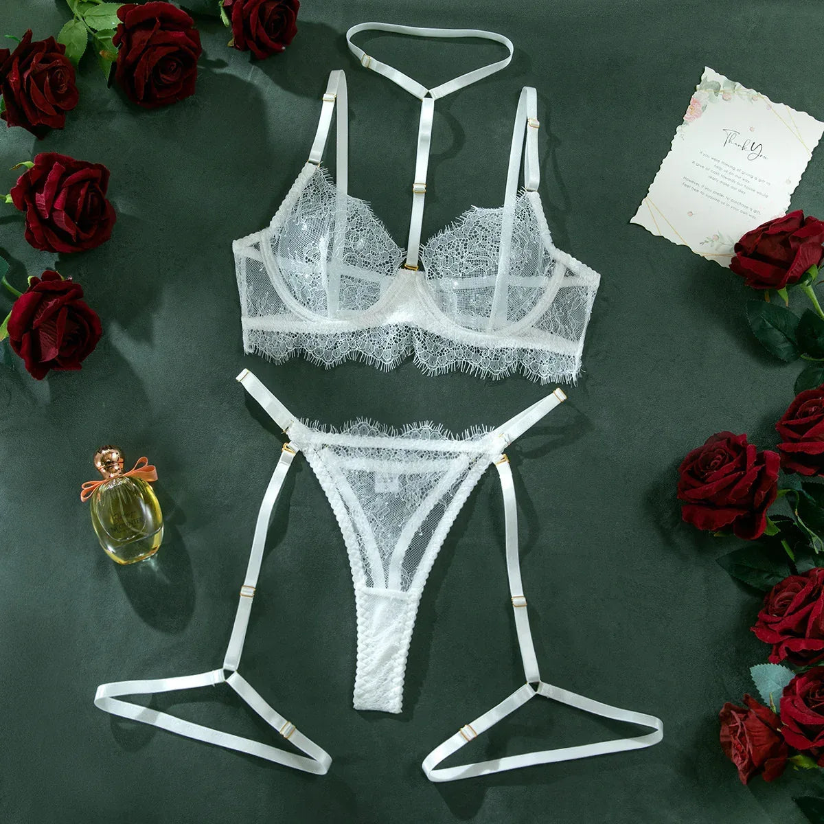lingerie-suit-hollow-out-lace-halter-detachable-leg-ring - Viexta