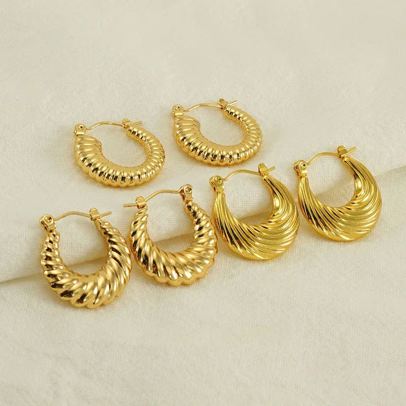 Titanium Steel Round Twist Stud Earrings - Viexta