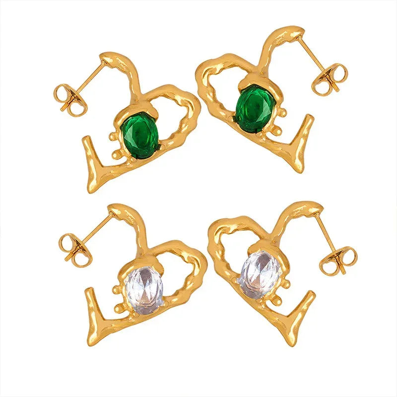 Heart-shaped Glass Drill Earrings - Viexta