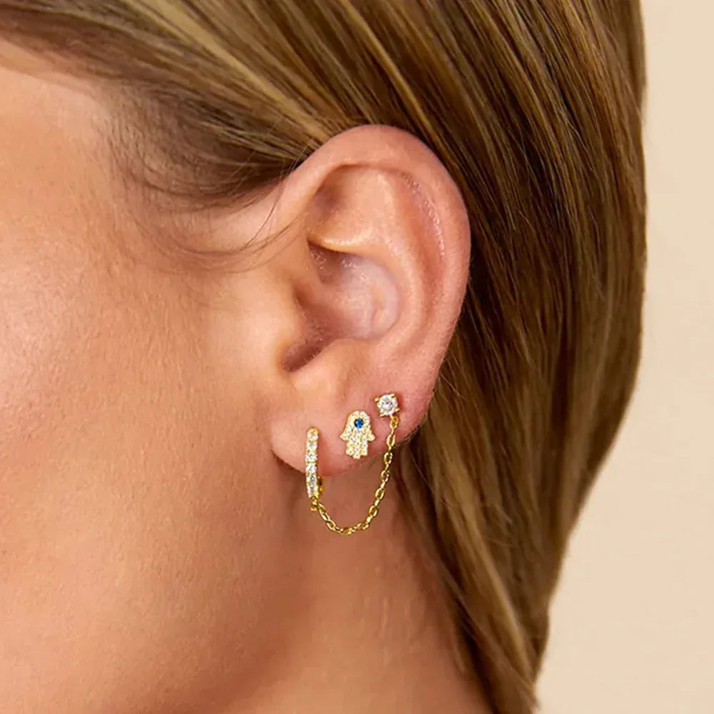 S925 Sterling Silver Single Row Studded Earring - Viexta