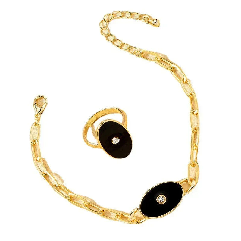 Rose Flower Dripping Oil Bracelet Ring Suit - Viexta