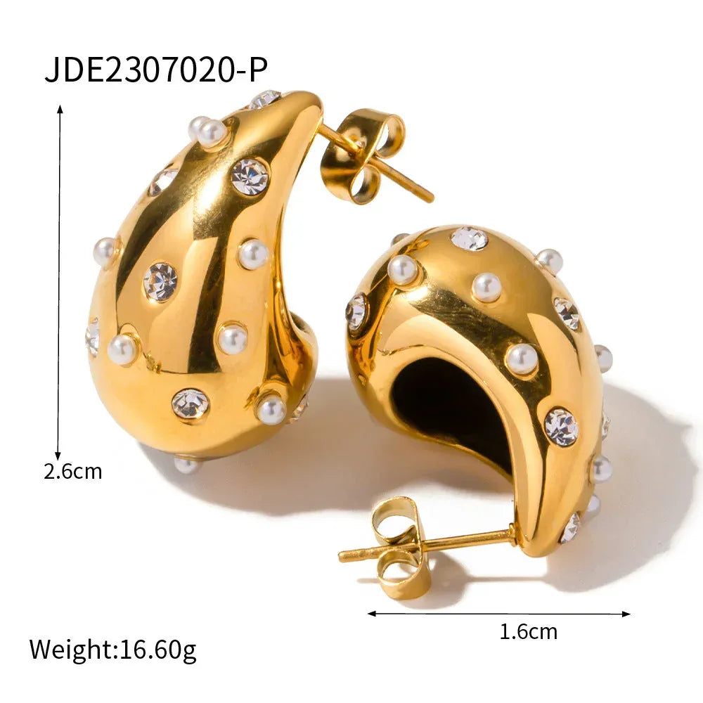 18k-gold-chubby-water-drop-titanium-steel-earrings - Viexta