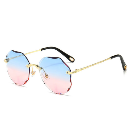 Polygonal Rimless Trimmed Sunglasses