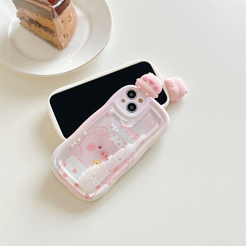 Girl's Cute Piglet Bath Quicksand iPhone Case