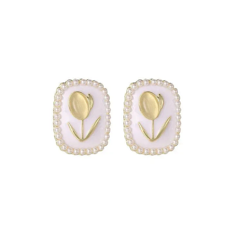 French Tulip Cat's Eye Stone Earrings - Viexta