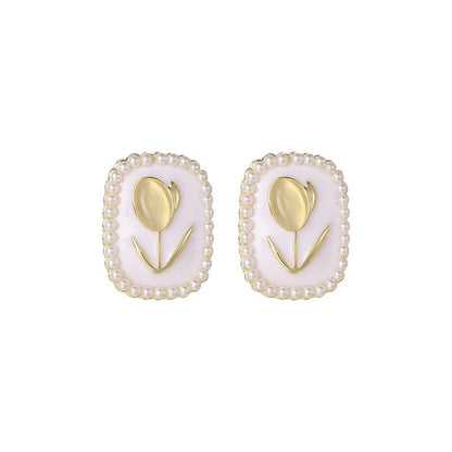 French Tulip Cat's Eye Stone Earrings