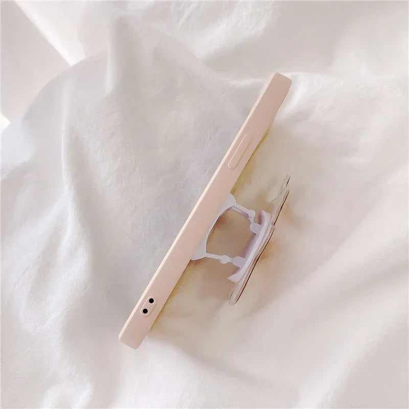 Ins Wind Belt Bracket Cute Cartoon Bear Silicone iPhone Case - Viexta