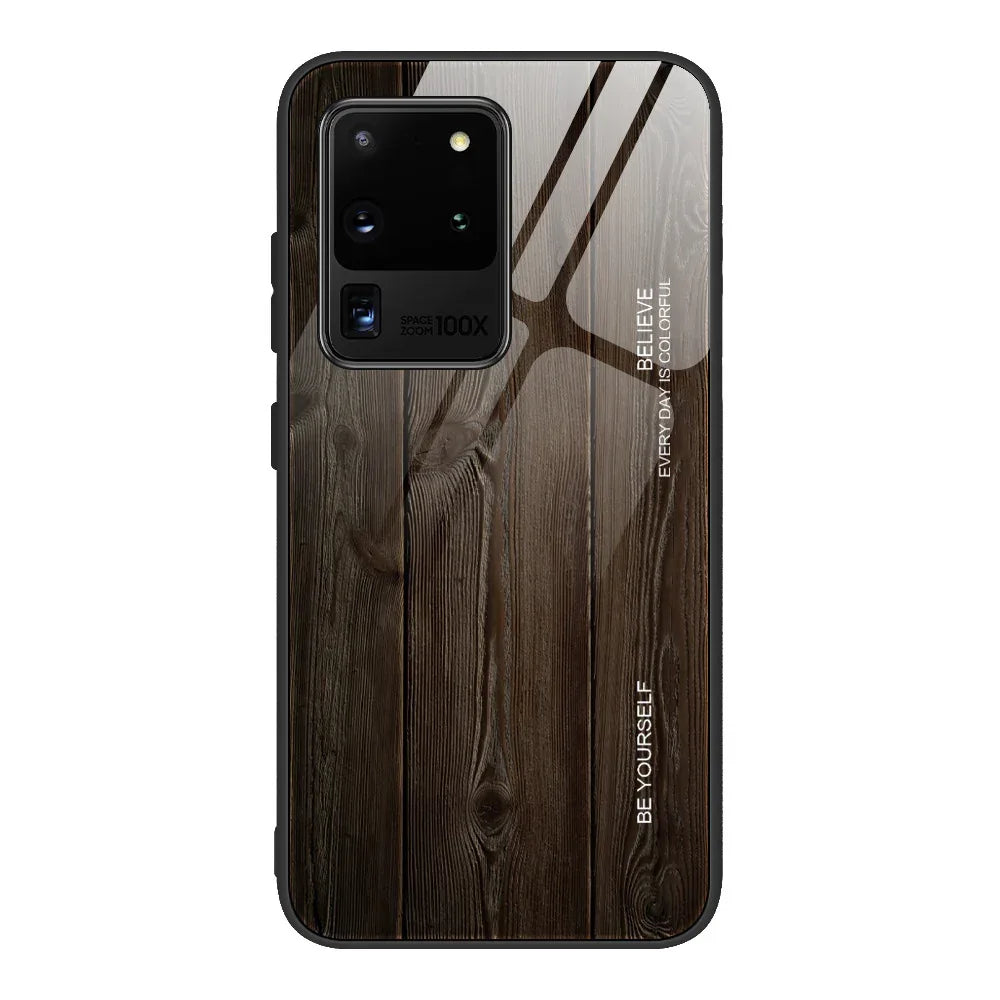 Wood grain tempered glass Samsung phone case - Viexta