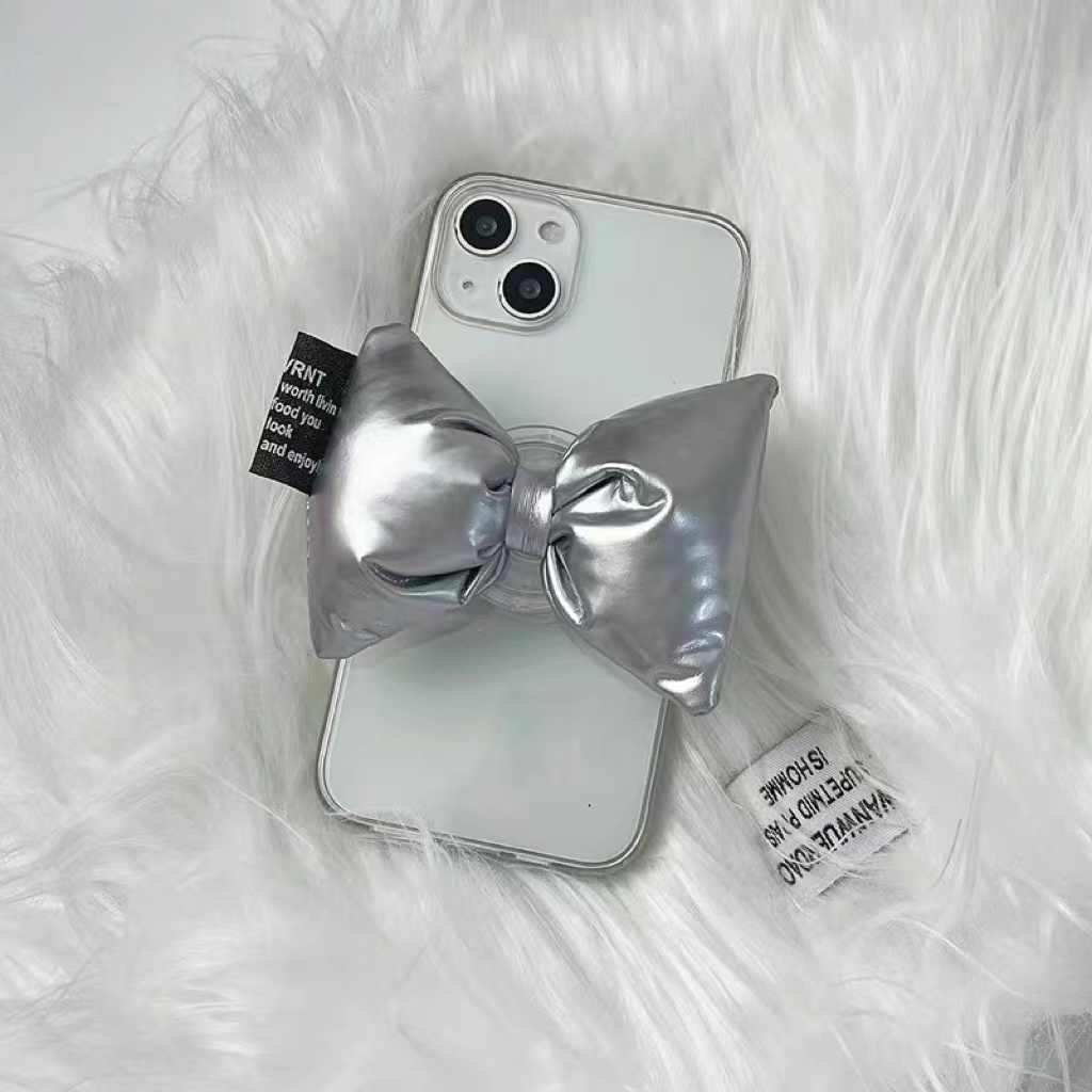 transparent-soft-shell-silver-bow-down-stand-iphone-case - Viexta