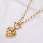 Stainless Steel Open Hollow Pattern Heart-shaped Necklace - Viexta