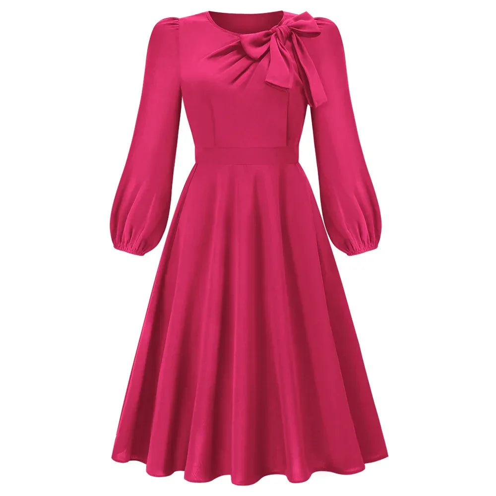 Long Sleeve Bowknot Dress - Viexta